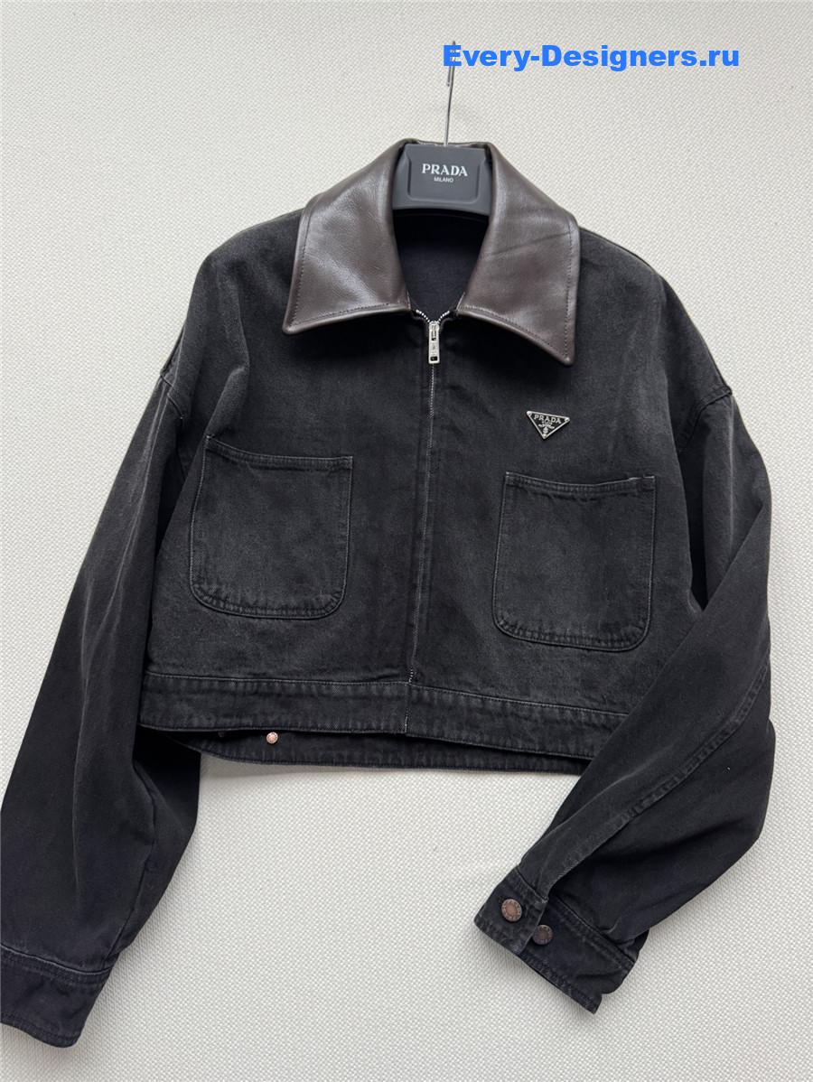 Pra*a dark gray cropped denim jacket