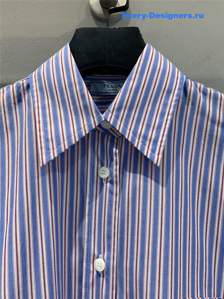Pra*a logo-embroidered blue striped shirt