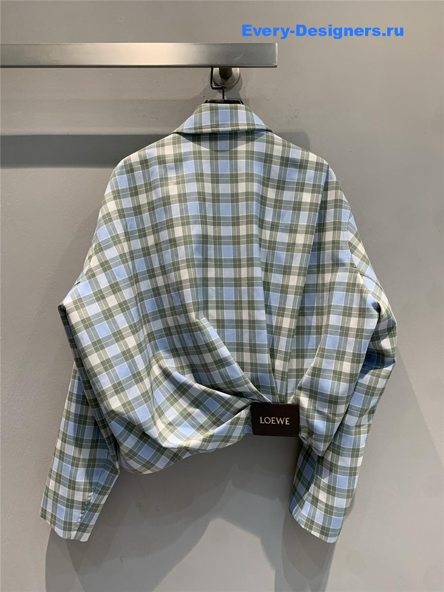 L0ew* blue checked draped jacket