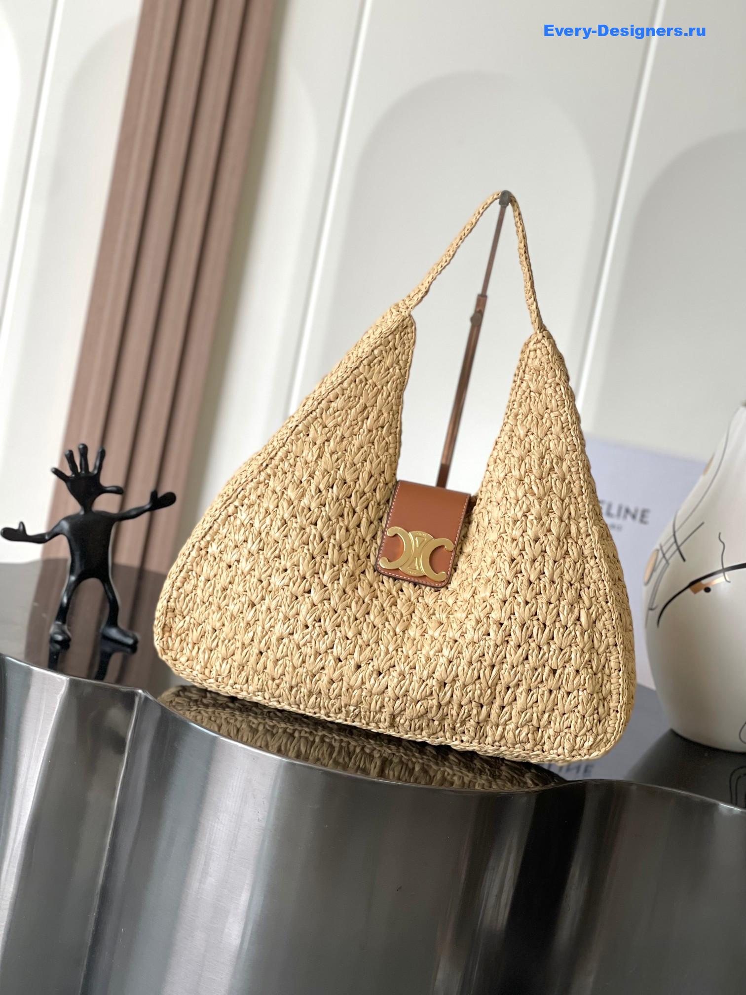 Ce1i*e cabas triangle in raffia and calfskin