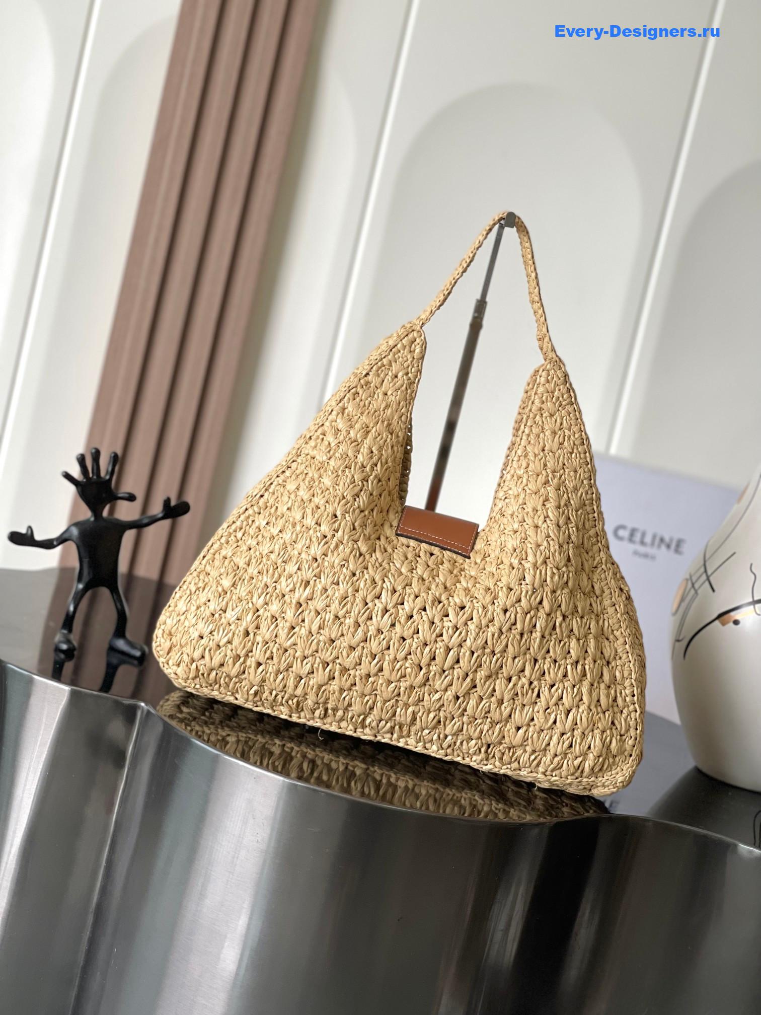 Ce1i*e cabas triangle in raffia and calfskin