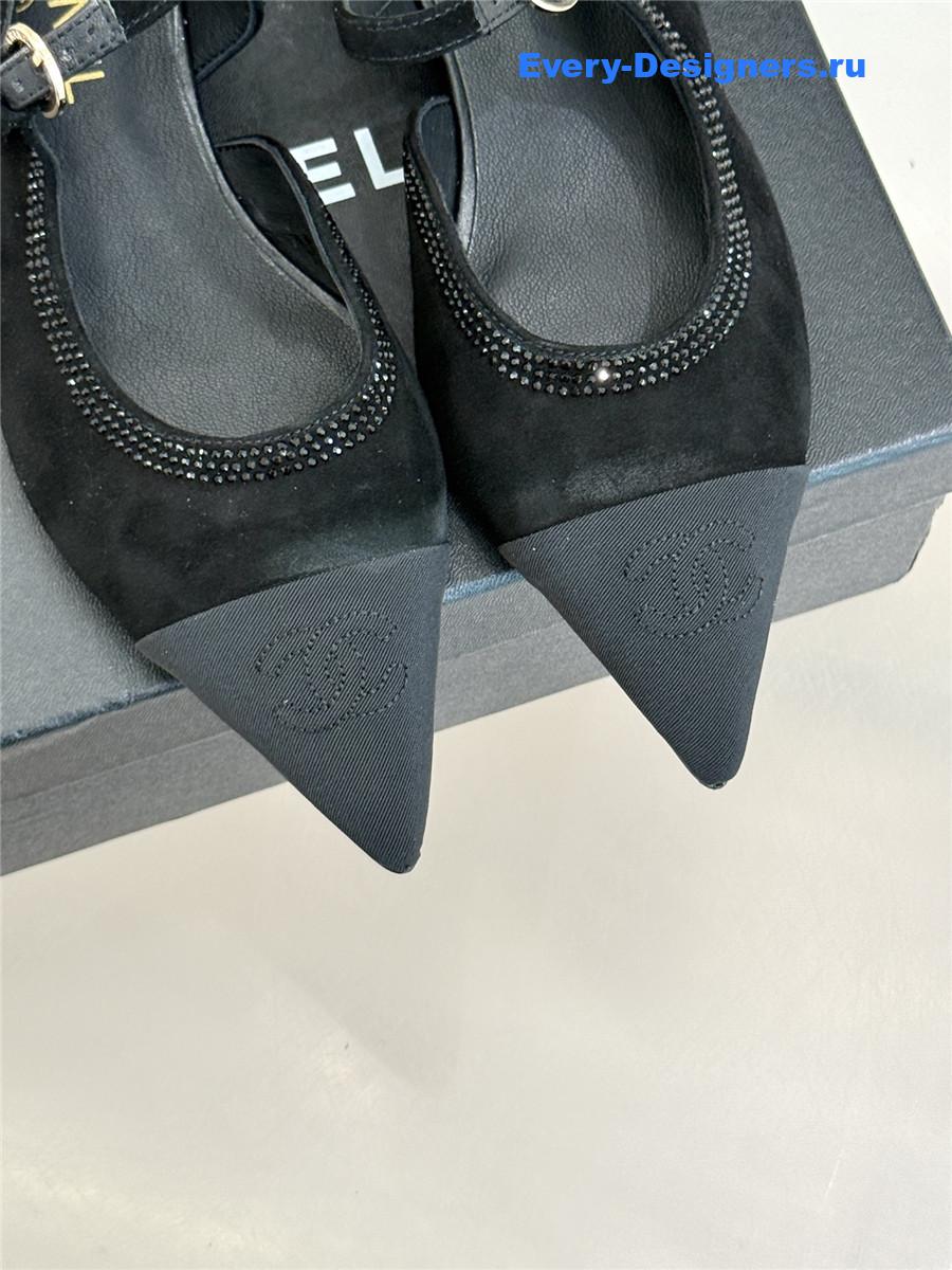 Ch**el black rhinestone mary jane flats