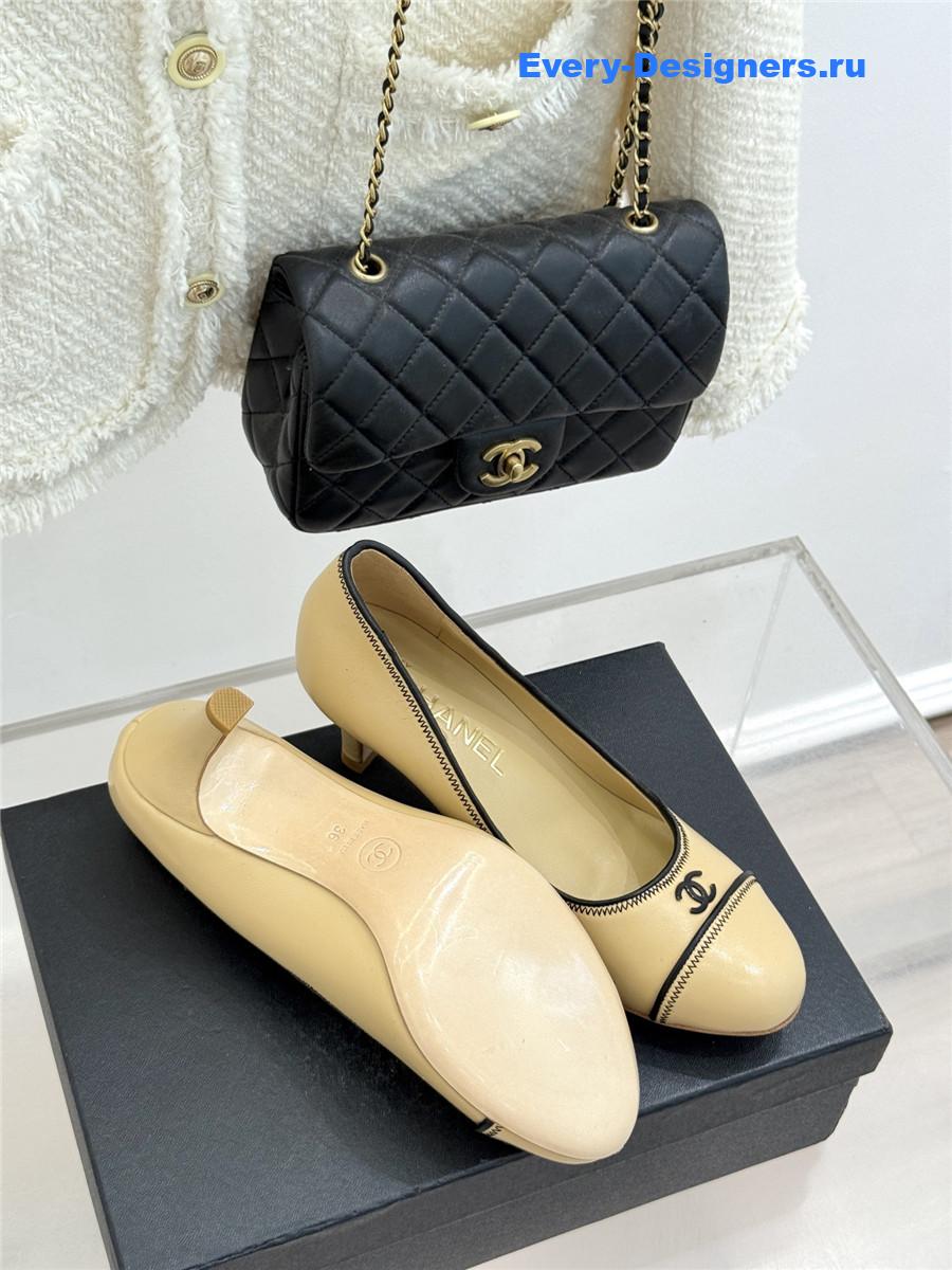 Ch**el beige lambskin cc pumps