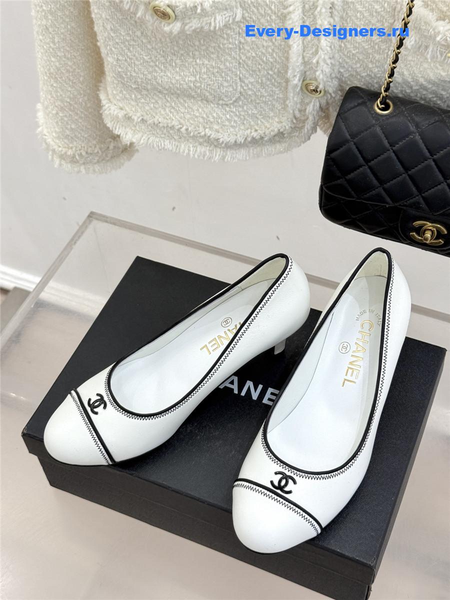 Ch**el white lambskin cc pumps