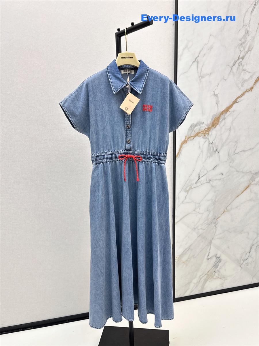 Miu Miu Short Sleeve Long Denim Dress