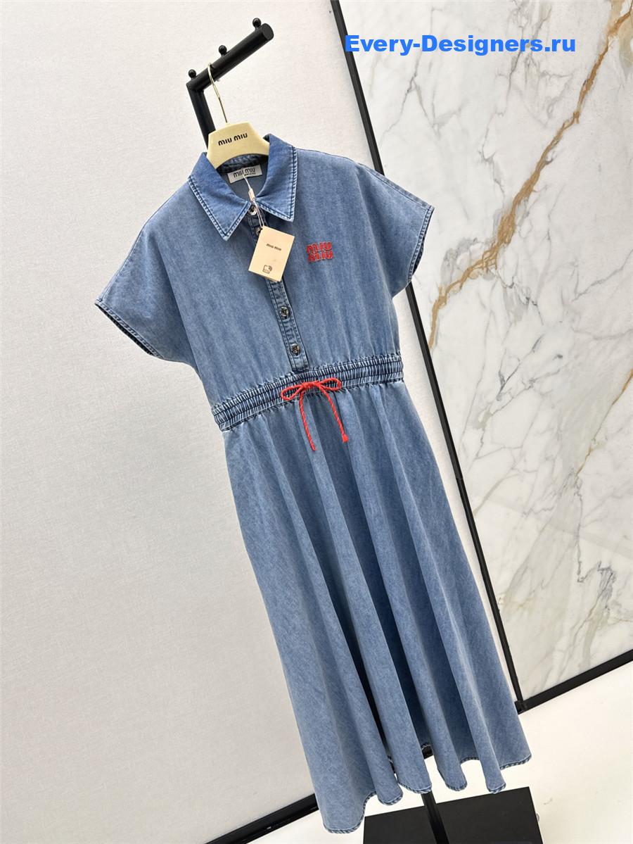 Miu Miu Short Sleeve Long Denim Dress