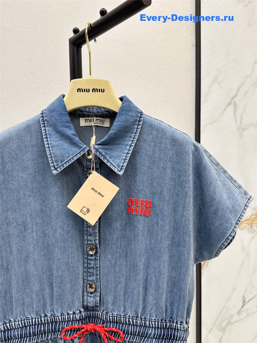 Miu Miu Short Sleeve Long Denim Dress