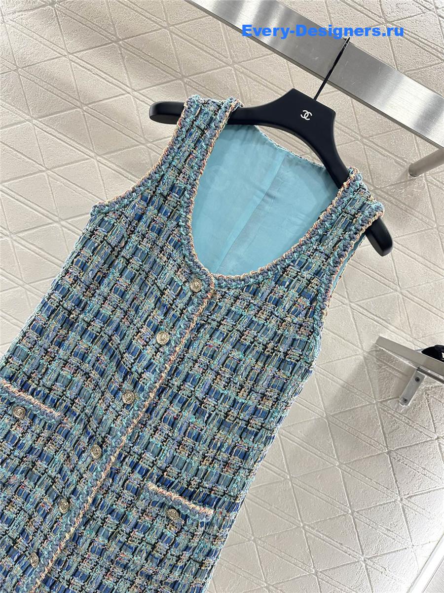 Ch**el turquoise cotton tweed dress