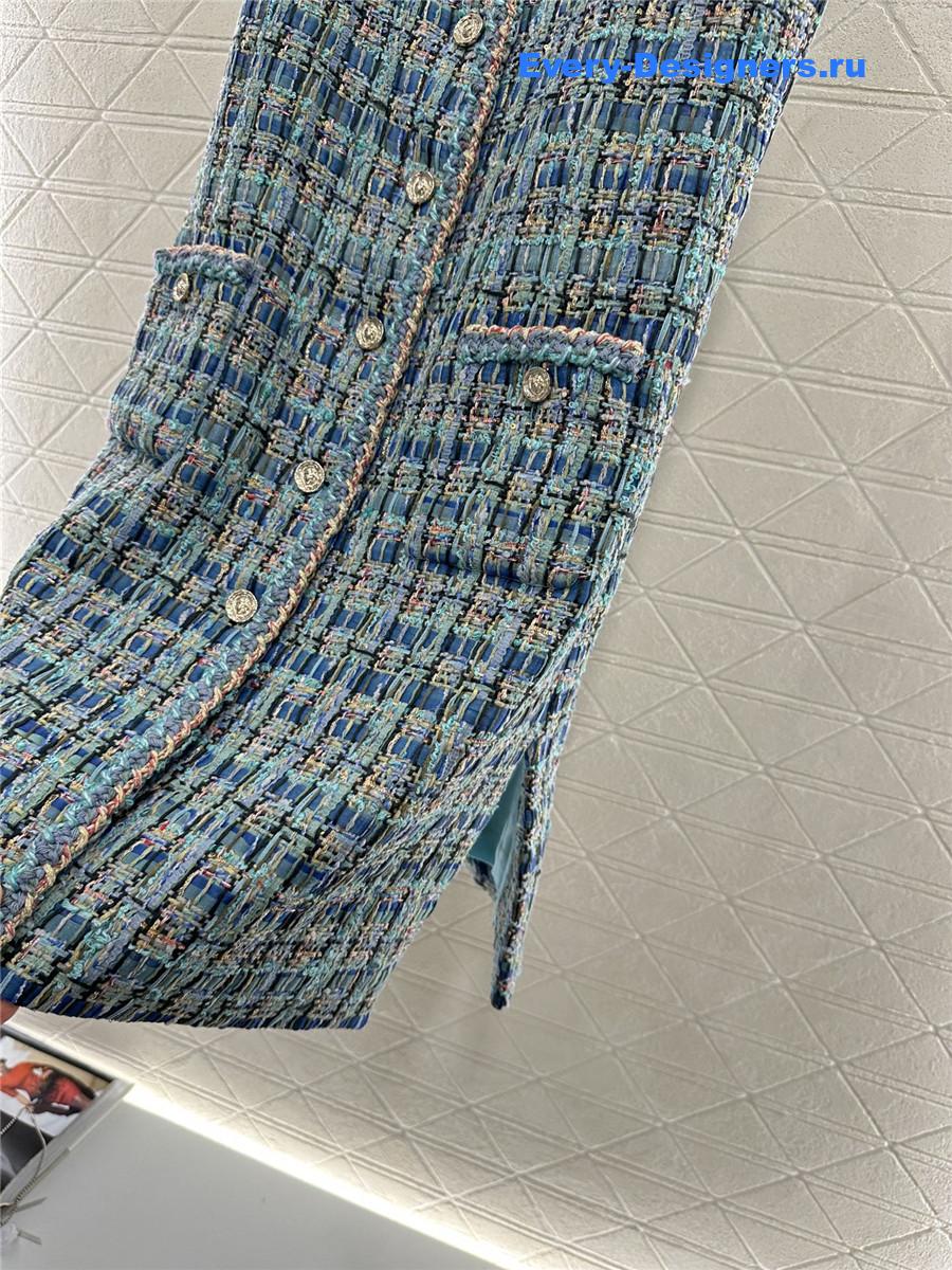 Ch**el turquoise cotton tweed dress