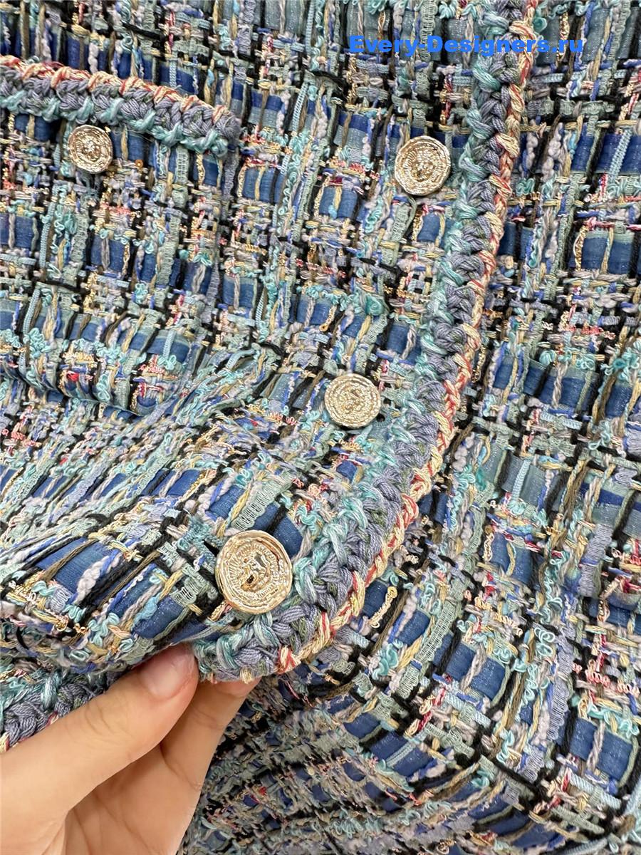 Ch**el turquoise cotton tweed dress