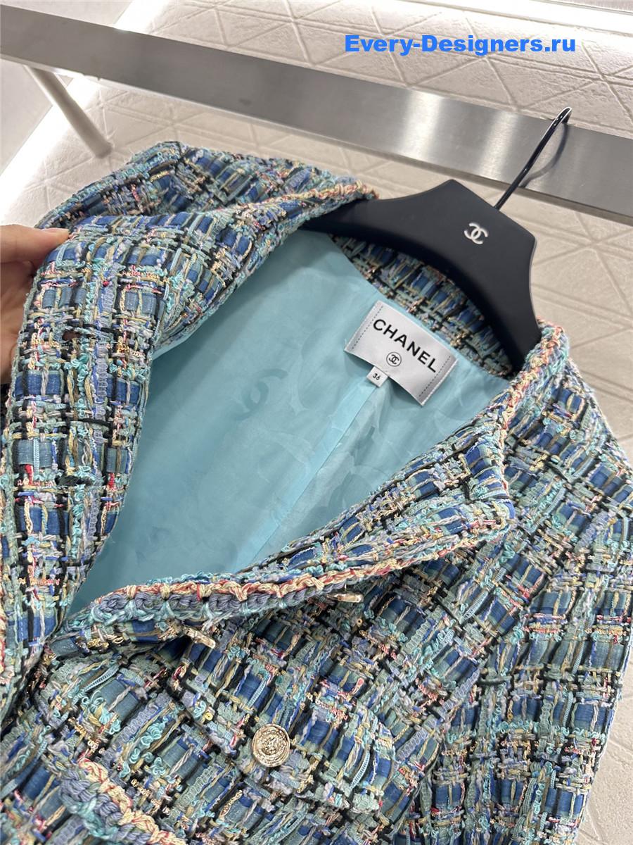 Ch**el turquoise tweed coat