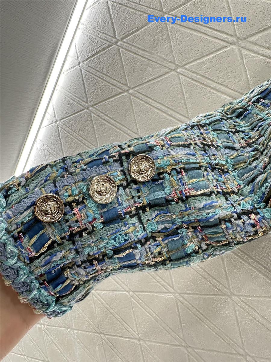 Ch**el turquoise tweed coat