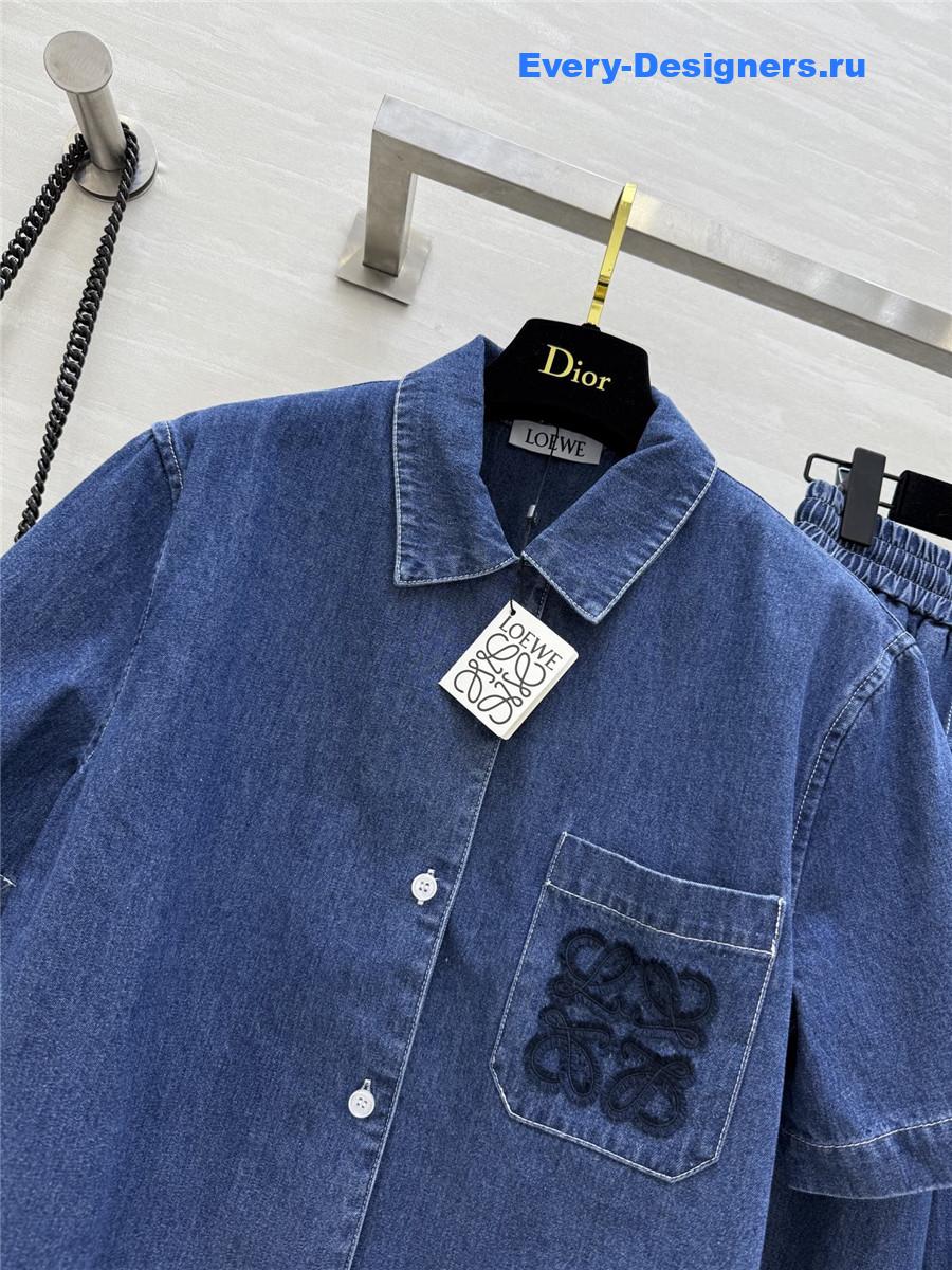 L0ew* denim shirt wide-leg pants suit