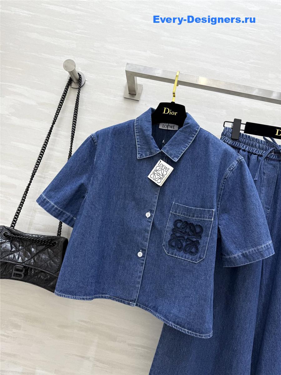 L0ew* denim shirt wide-leg pants suit