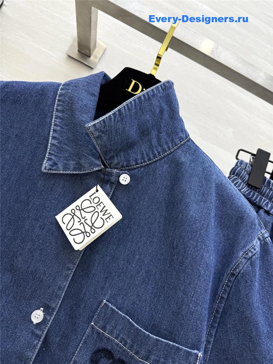 L0ew* denim shirt wide-leg pants suit