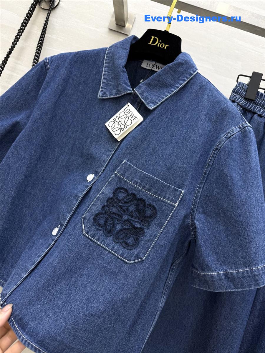 L0ew* denim shirt wide-leg pants suit