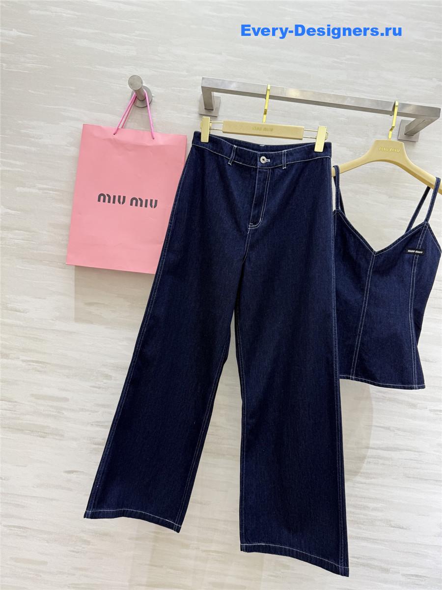 Miu Miu Denim Suspenders Jeans Set