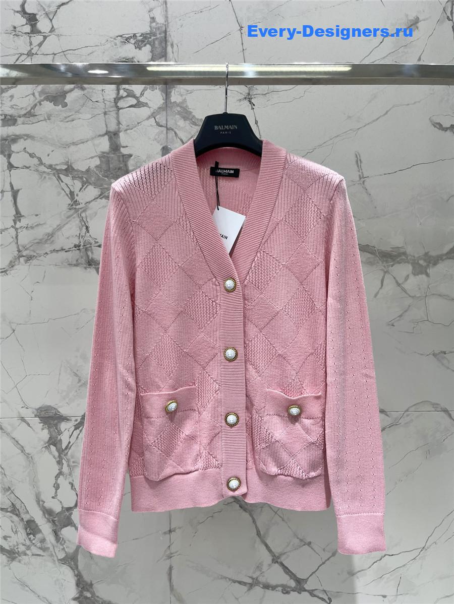 Balmain Pink Emblème Cardigan
