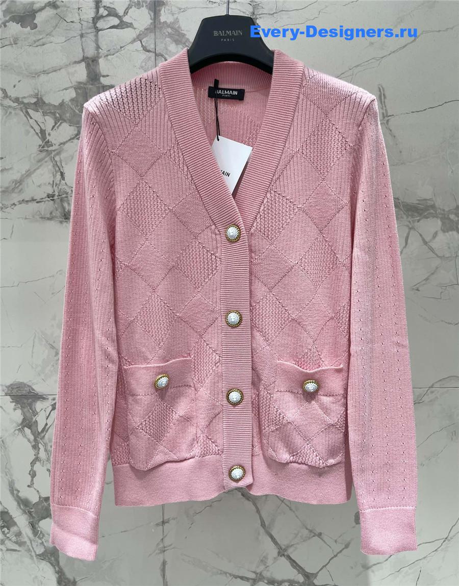 Balmain Pink Emblème Cardigan