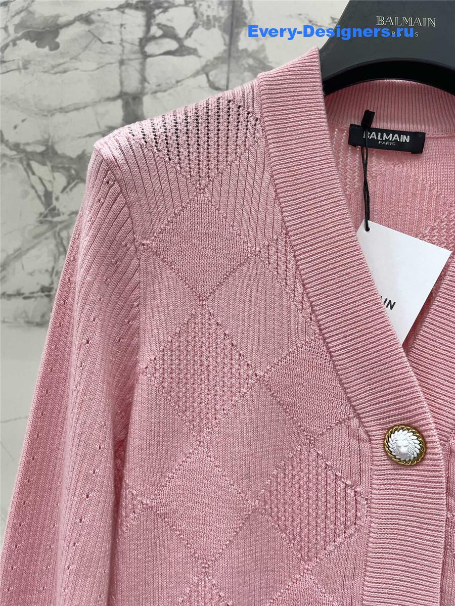 Balmain Pink Emblème Cardigan