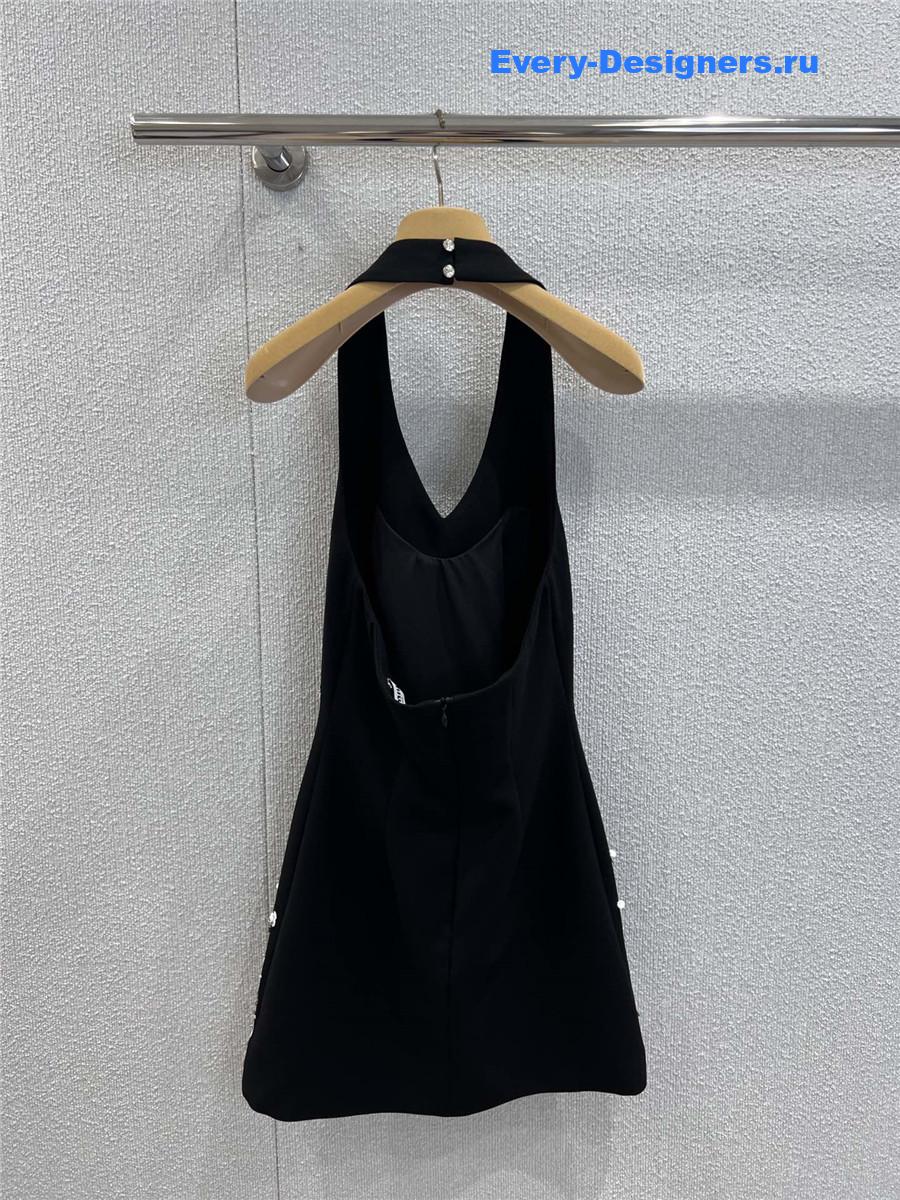 Miu Miu Black Beaded V-Neck Dress