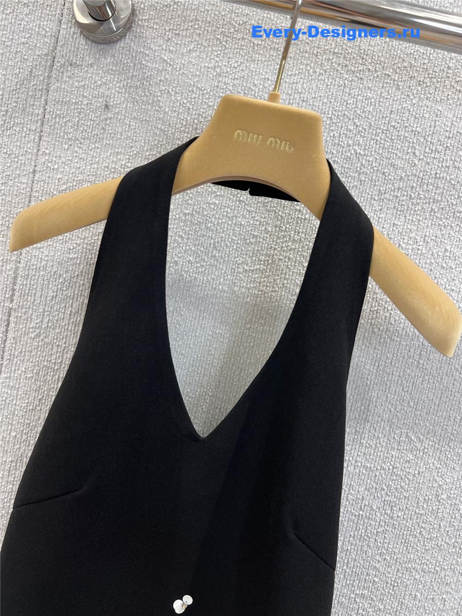 Miu Miu Black Beaded V-Neck Dress