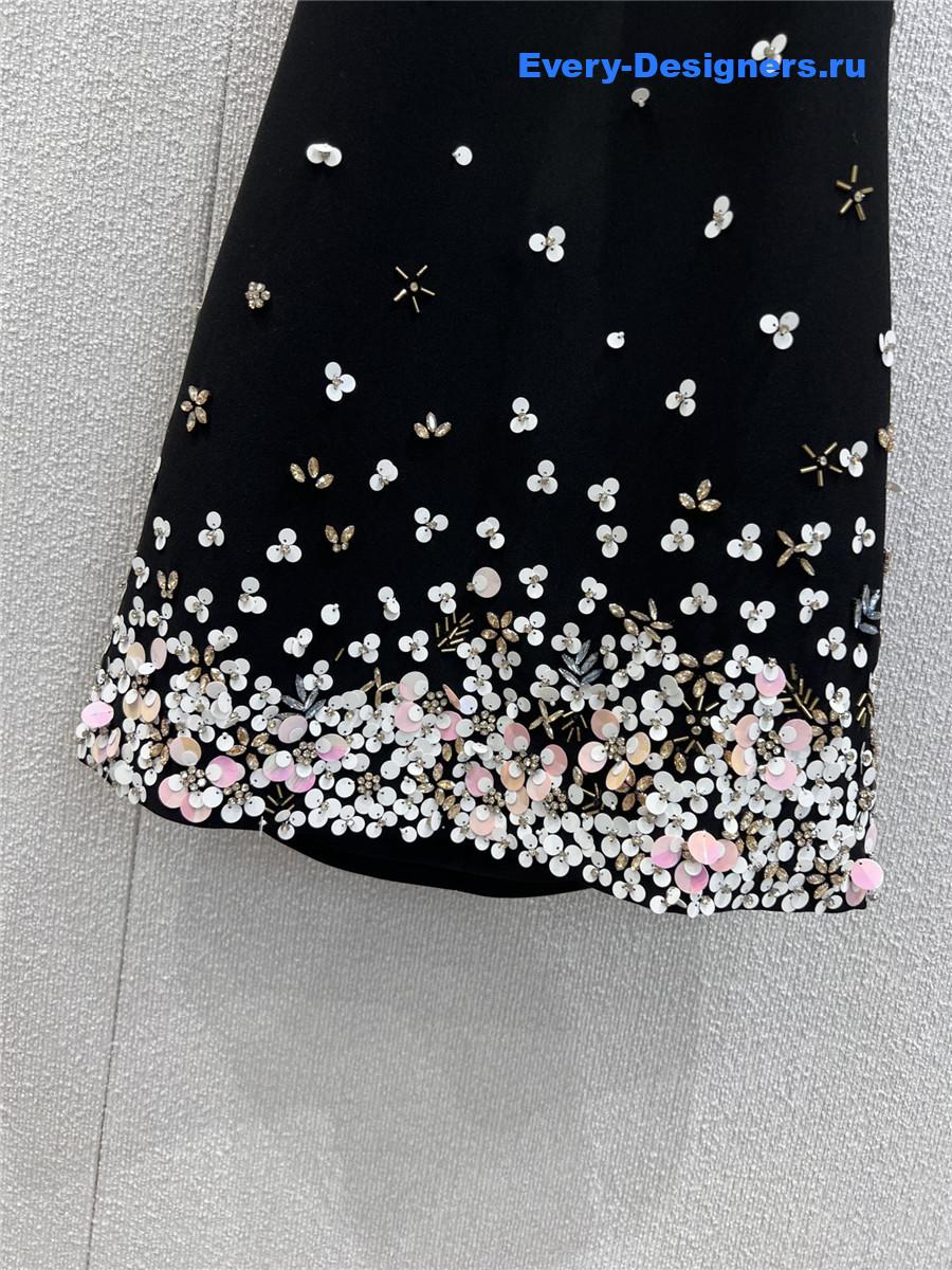 Miu Miu Black Beaded V-Neck Dress