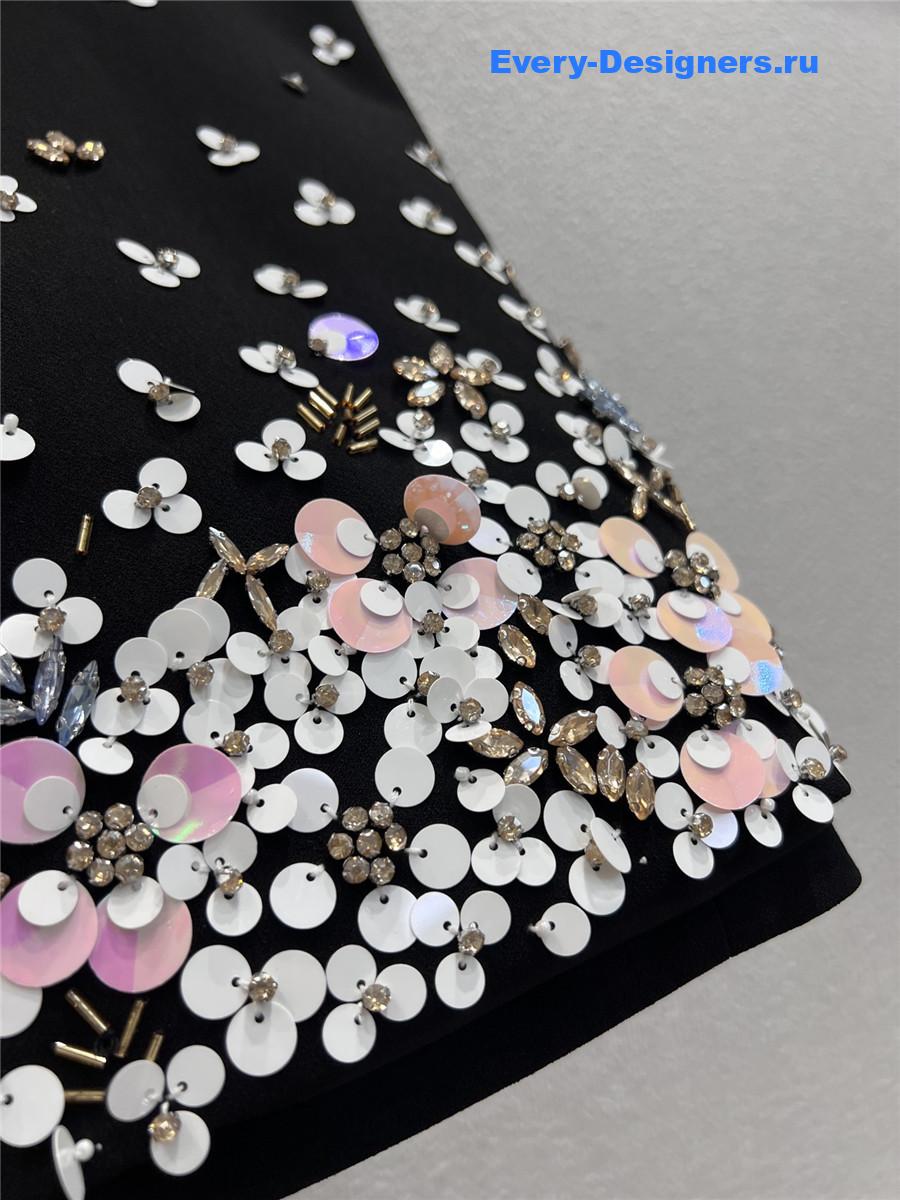 Miu Miu Black Beaded V-Neck Dress