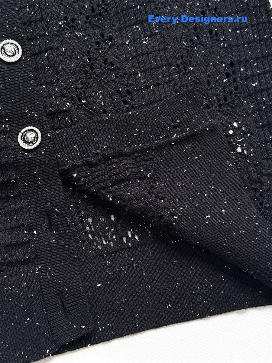 Ch**el black wool sequin hollow knit cardigan