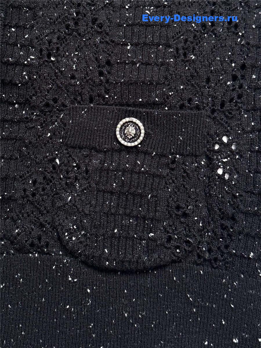 Ch**el black wool sequin hollow knit cardigan