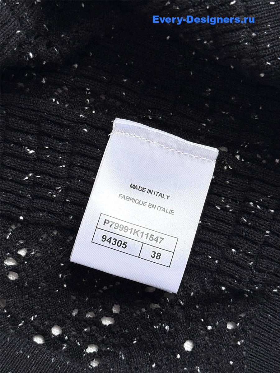 Ch**el black wool sequin hollow knit cardigan