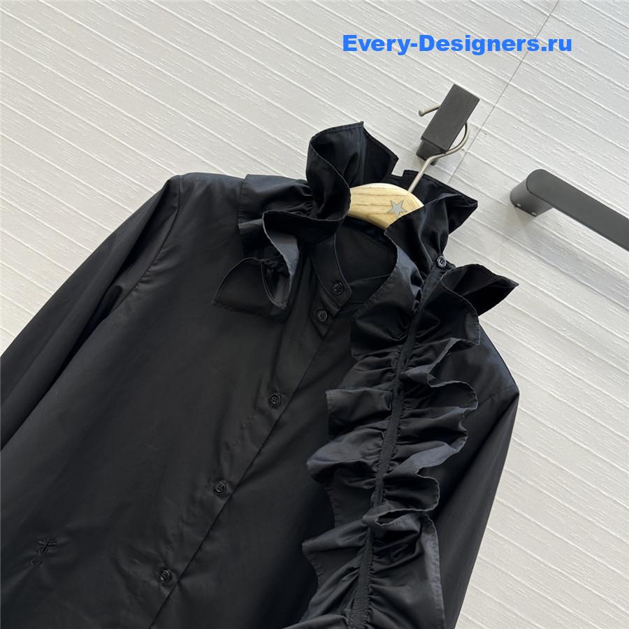 D10r black ruffled high-neck cotton blouse