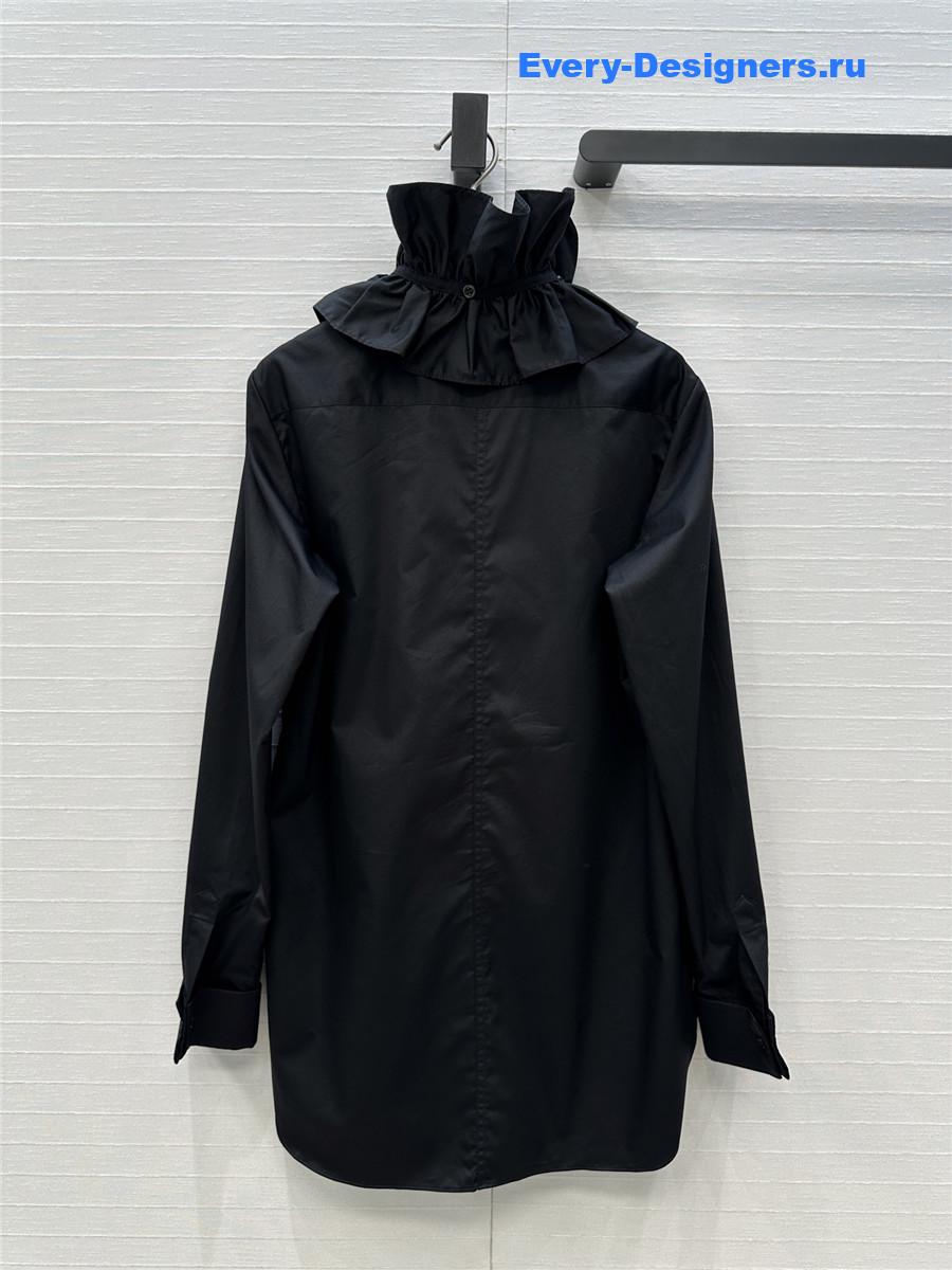 D10r black ruffled high-neck cotton blouse