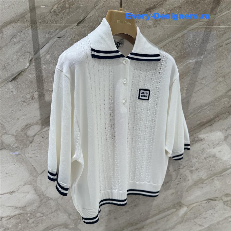 Miu Miu White Cashmere Polo Top