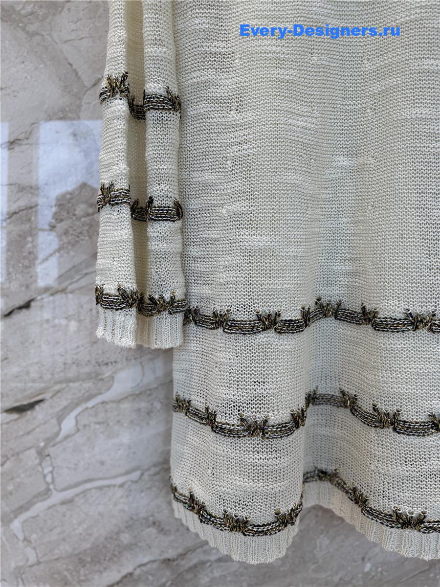 Ch**el beige gold striped dress