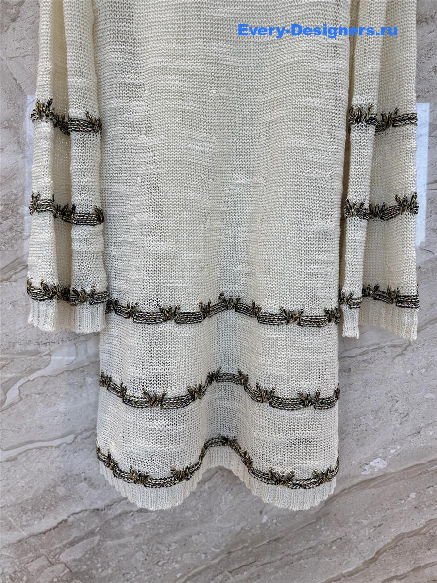 Ch**el beige gold striped dress