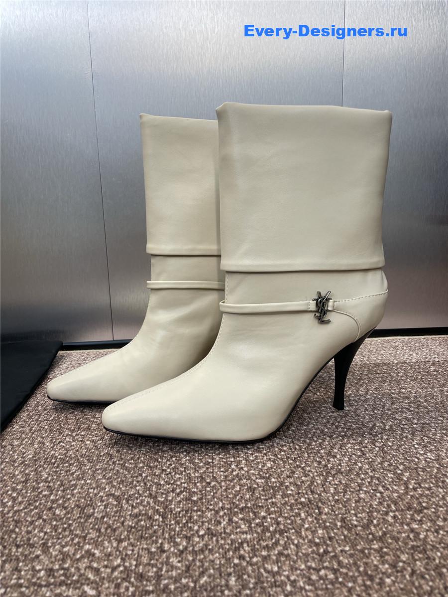 Sa1nt Lau*nt white buckle ankle boots