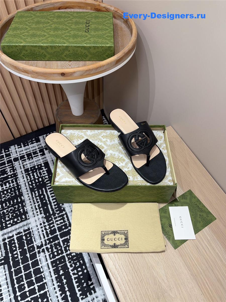 Gvc*1 gg black leather sandals