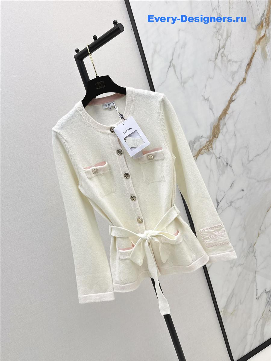 Ch**el coco white belt knit cardigan
