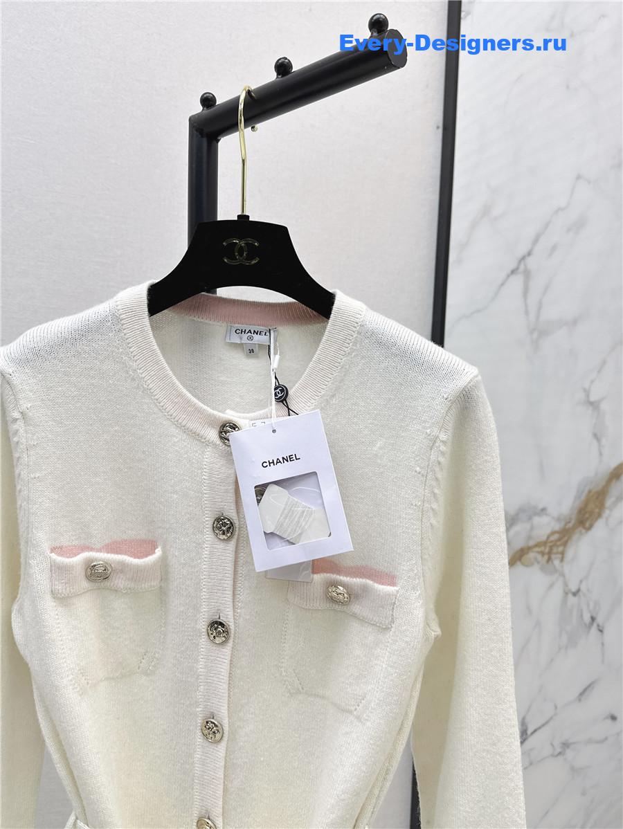 Ch**el coco white belt knit cardigan