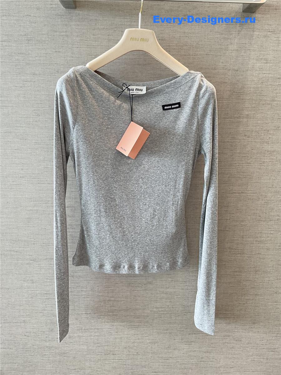 Miu Miu Grey Ribbed Jersey Top