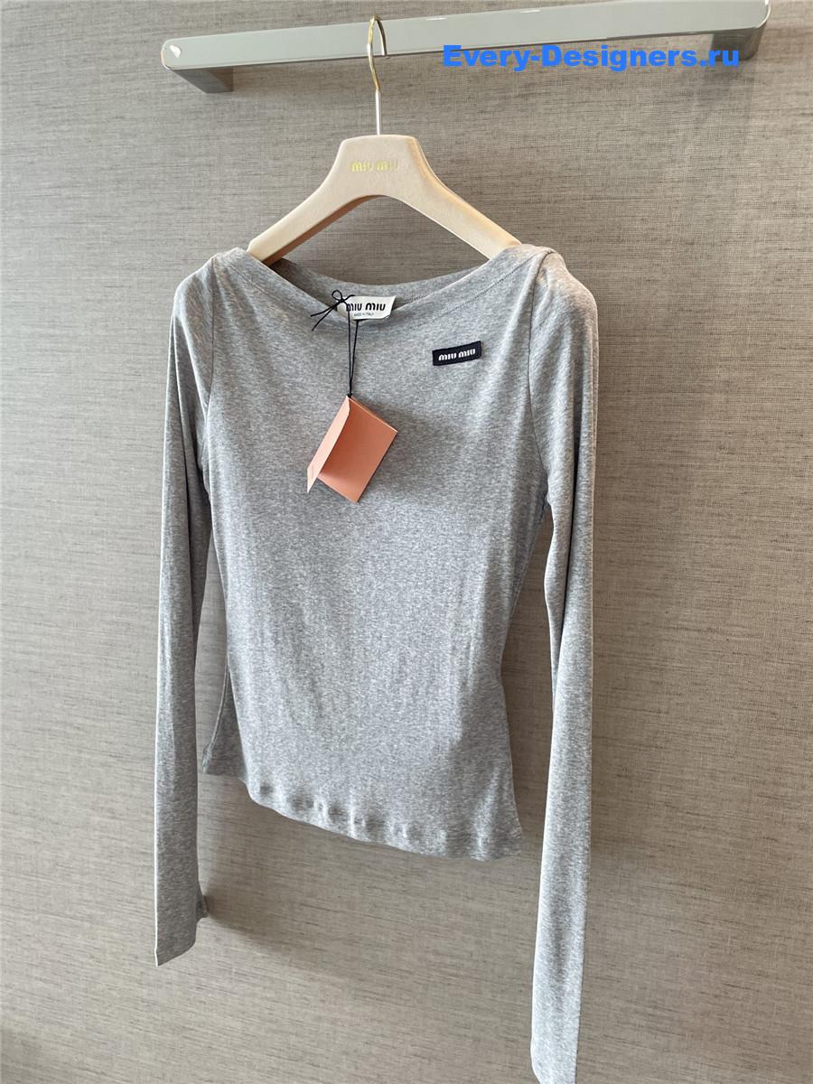 Miu Miu Grey Ribbed Jersey Top