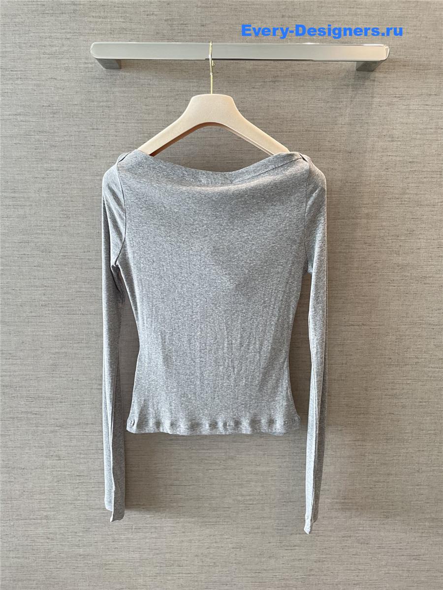 Miu Miu Grey Ribbed Jersey Top