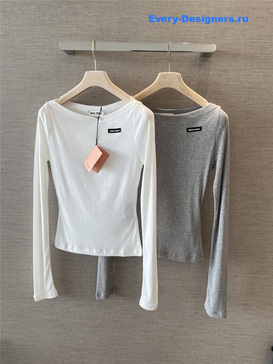 Miu Miu Grey Ribbed Jersey Top