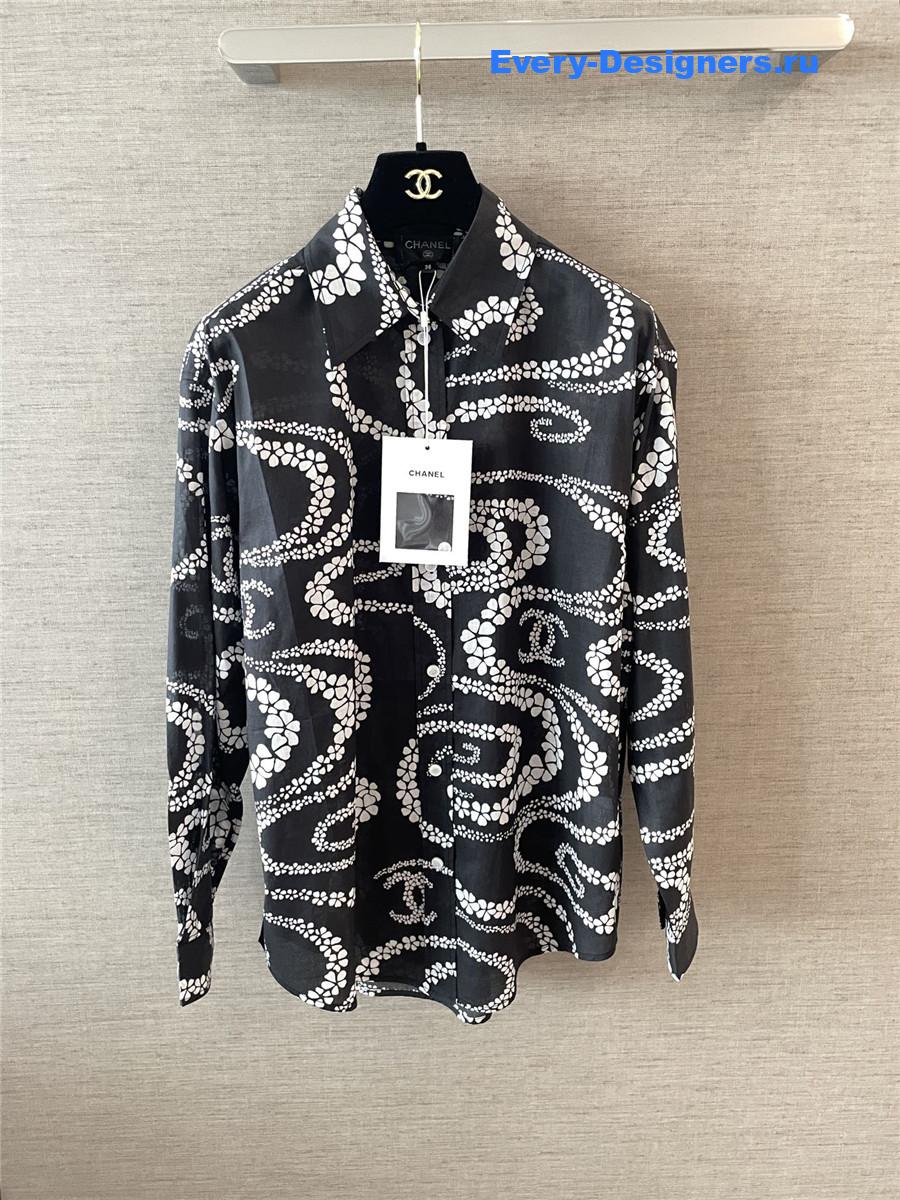 Ch**el black & white printed cotton voile shirt