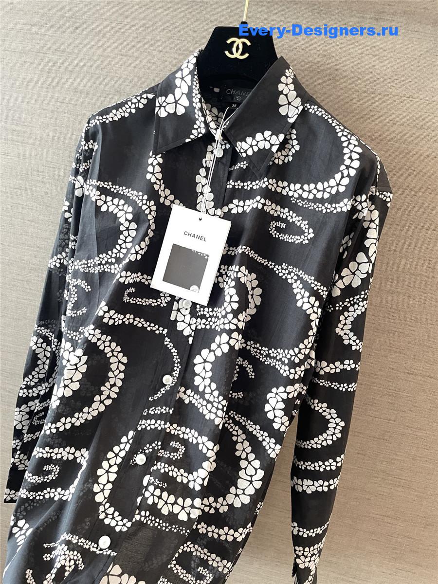 Ch**el black & white printed cotton voile shirt