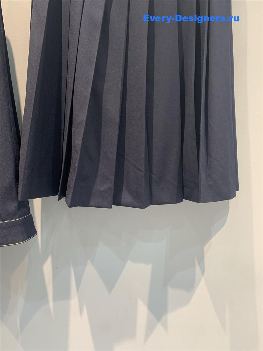 Miu Miu Navy Pleated Batavia Skirt
