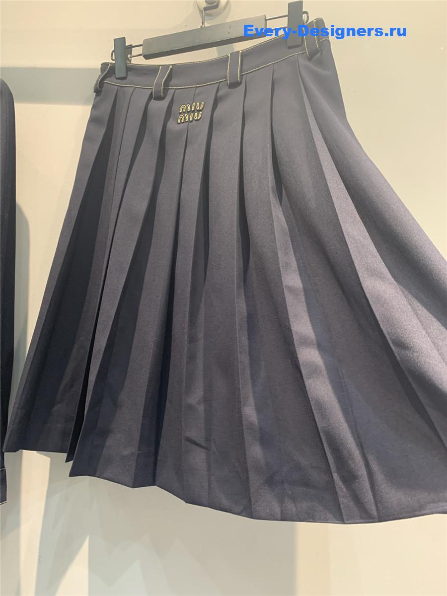Miu Miu Navy Pleated Batavia Skirt