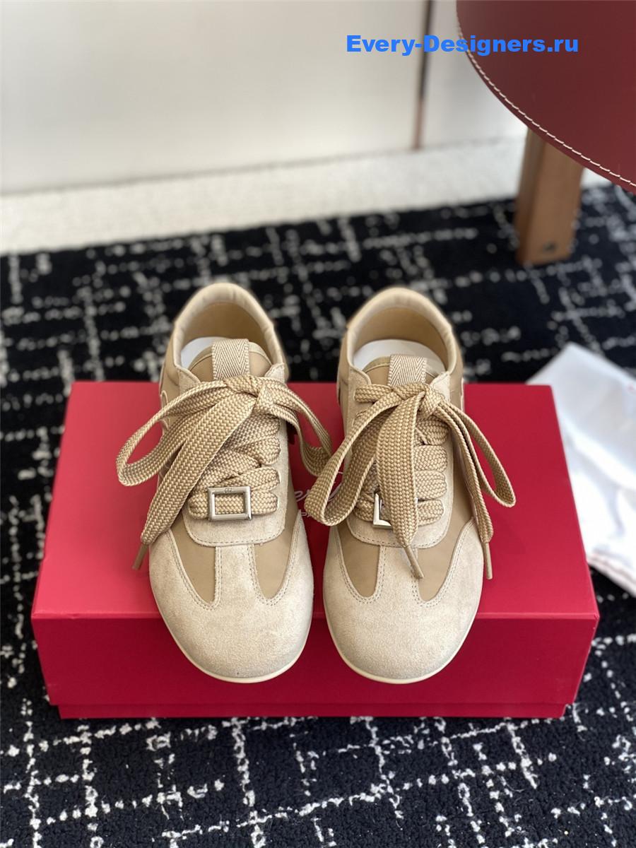 Roger Vivier Viv’ Low Beige Suede Sneakers