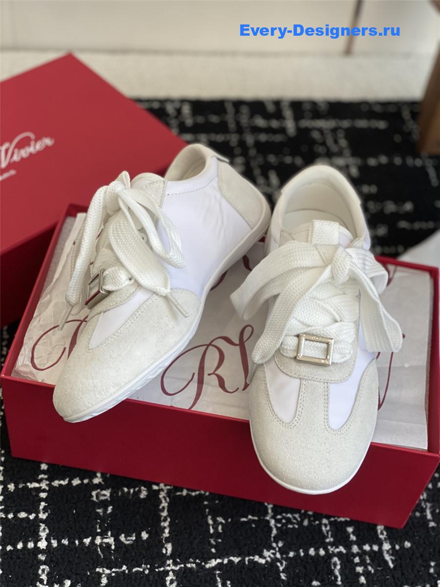 Roger Vivier Viv’ Low White Suede Sneakers